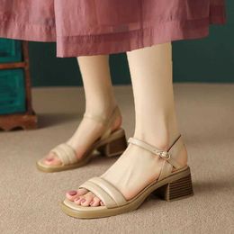 Sandalen Sandalias de Punta Cuadrada Para Mujer Zapatos Tacn Medio Grueso Punta Abierta Cmodos Combinan Con Todo Moda Verano H240516