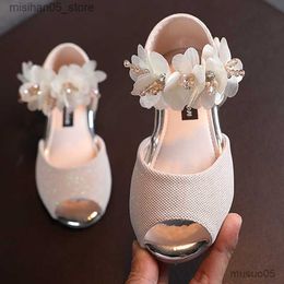 Sandales Sandales Filles Strass Fleur Chaussures À Talons Bas Fleur Robe De Soirée De Mariage Pompe Chaussures Princesse Chaussures Pour Enfants Enfant En Bas Âge Q240328