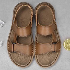 Sandales en cuir pour hommes, chaussures de plage simples, Europe et amérique, pour la maison, résistantes aux vêtements décontractés, randonnée