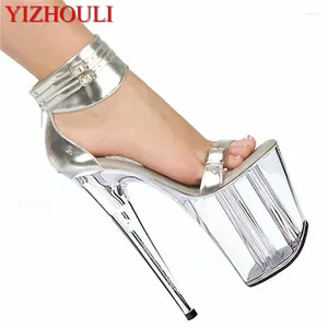 Sandales - chaussures d'été féminines de Sandales 8 pouces plate-forme transparente talons minces cristal argent mariage 20 cm de haut