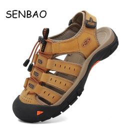 Sandales Senbao Vérineuses chaussures en cuir vache hommes sandales hommes sandales hommes chaussures décontractées classiques massage plage pantoufles