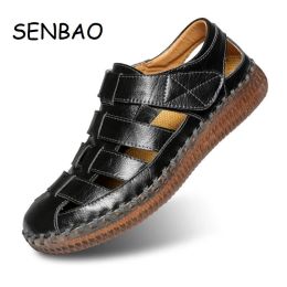 Sandales Senbao Généhes en cuir Men de sandales Sandals Summer Beach Chaussures Men Breattre Balentisseurs extérieurs usinants