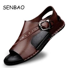 Sandals Senbao masque sandales réconfort en cuir authentique en cuir de haute qualité de haute qualité à la main les pantoufles de plage chaussures de plage extérieures