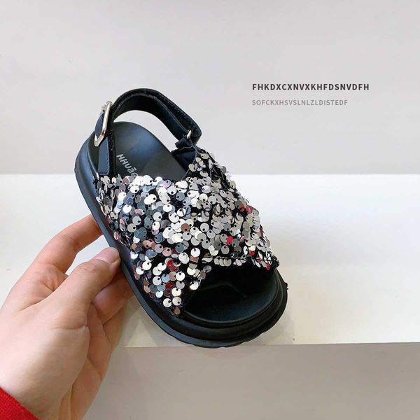 Sandalias Sequin Summer Summer Childrens Zapatos de 3-6-12 años Princesa Girl Girl Beach H240411