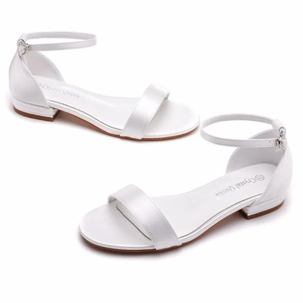 Sandales sexy sangle Sandales Femme Femme Élégante Silk 2cm talons plats Bouette Sandales modernes habiller les chaussures de femmes filles blanches