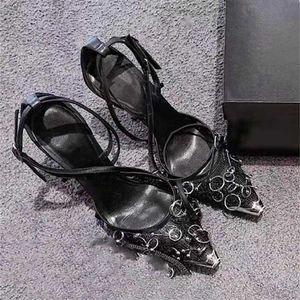 Sandalen Sexy Schwarz Mesh Frauen Metall Kappe High Heels Kreis Dekor Sommer Sandale Riemen Kleid Schuhe Frau Alias Mujer 230417