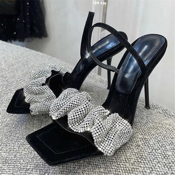 Sandalias Sexy Negro Mujer Sandalias 9 CM Zapatos de tacón alto Vestido de fiesta Mujer Cristal Decoración Mujeres Bombas Gladiador Sandalias Mujer Verano 2023 T230208