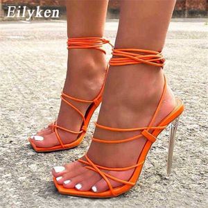 Sandalen Sexy Clear Crytal Perspex Hakken Vrouwen Pompen Mode Enkel Kruis Band Dames Vierkante Neus Feestjurk Schoenen 220232