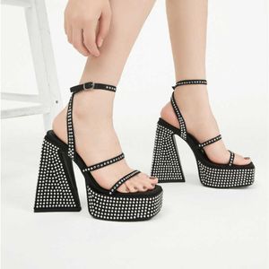 Sandalias Sexy Crystal cuñas plataforma mujer 2023 nuevo verano tobillo hebilla Correa grueso tacones altos zapatos de gladiador 230511