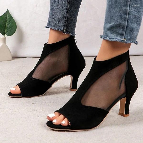 Sandales Sexy High Heels Femme Summer Mesh Peep Toe Chaussures 2024 Fashion Poirée de robe élégante Pumps Femme Zapatos