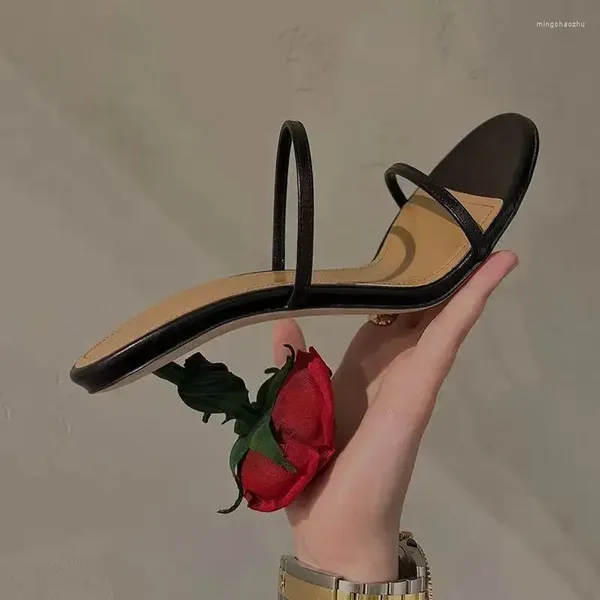 Sandales Sexy Rose fleur talon haut bout ouvert femmes Slingback sandale sans lacet diapositives mode chaussures de fête de mariage pour les femmes