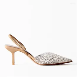 Sandalias Zapatos de mujer sexy Cabeza puntiaguda de mujer Tacón alto Verano 2024 Moda Decoración de perlas Bombas Slingback
