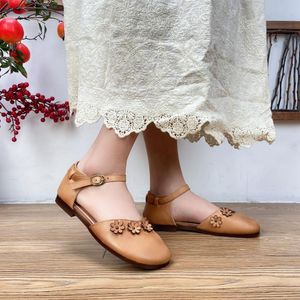 Sandalen Shell Leather Bruin Round Head 2023 Solid Color Spot First Layer Pigskin Low Cut Daily Flat Heel Casual