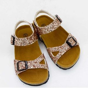 Sandalen Shining Summer Kinderschoenen kurken mode leer zoete kinderen geschikt voor meisjes peuters baby's metaal D240527