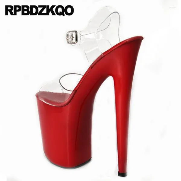 Sandales Chaussures Clear Strap Talons Hauts Femmes Transparent Peep Toe Pompes Grande Taille Pvc Fétiche Grande Plate-Forme Stiletto Rouge Gothique