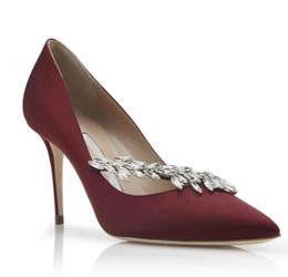 Сандалии, туфли с украшением на высоком каблуке-шпильке, элегантные свадебные туфли Nadira, атласные женские туфли с острым носком и кристаллами в форме листа, превосходные женские туфли