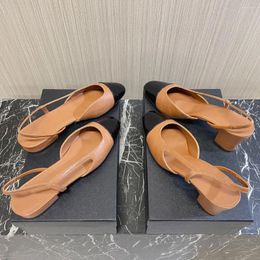 Sandales chaussures pour femmes en cuir véritable talons hauts pompes Slingbacks été concepteur bout carré sans lacet Zapatillas Mujer