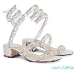 Sandales chaussures pour femmes talon aiguille paillettes semelles dame perles de cristal Caovillas talons hauts fête mariage 35-43