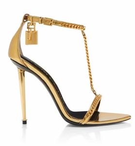 Sandalen schoenen dame met hoge hakken gladiator goudketting link padlock pointy naakte luxe designer feestje bruiloft zomer prefect Ford35-43