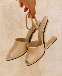 Sandales chaussures pantoufles dame Mules haut luxe été premier cuir Nappa à talons hauts femmes bout ouvert métal doré