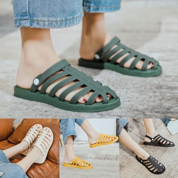 Sandals Chaussures Stock Confortable Sole Femme PVC Jelly Ladies Sandalias Mujer Summer Beach Femmes Flat Women's Slippers Size 7