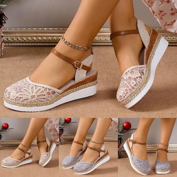 Sandals Chaussures femme 2024 TRENDE LA TAILLE COLOR BLOC TOE CEIN TALE COLLE LECTONDE CORDE BOUPE ÉPARGE FEMMES DE BOTT