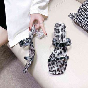 Sandales Chaussures Femme Casual Outdoor Pantoufles Sexy Leopard Print Transparent Wedge