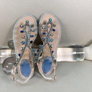 Sandalen zilveren kristal vrouwen slippers Rhinestone Holiday Shoes Fashion Comfort Runway Buckle Riem Flat