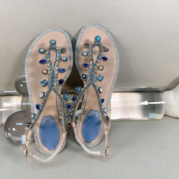 Sandales argent cristal femmes tongs strass chaussures de vacances mode confort piste boucle sangle plat