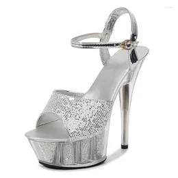 Sandalen zilver exotisch 6inch dames peep teen crossdresser catwalk 15 cm hoge stripper hakken sexy fetisj schoenen grote maat