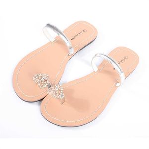 Sandalen Silver Women Beach Shining Slipper Lady Summer Bohemia Diamond Sandalen T-STRAP Thong Flip Flops Comfortabele schoenen Plus Maat 45 G230512