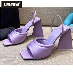 Sandalen SIMLOVEYO Vrouwen Peep Toe Hoge Blok Hakken Terug Band Grote Maat 35 42 Vrouwelijke Schoenen Beknopte Zachte Effen Zwart Paars S3879 230718