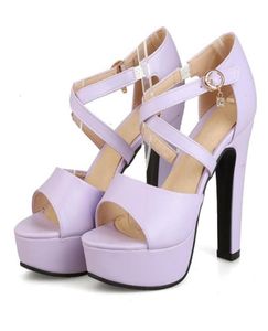 Sandals maat 34 tot 43 sexy lavendel cross -riem platform blok hakken bruidsmeisje trouwschoenen handelBear6551296
