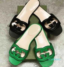 Sandalias zapatillas de cuero genuino para mujeres zapatillas planas tobogán