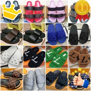 Sandalias Zapatillas Diapositivas Hombres Diseñador Para Mujer Zapatos deslizantes Cuero Moda Pisos Playa Piscina Almohada Lana Mules Correa Confort Plataforma 4 Estaciones Casual Tamaño 36-45 36-5