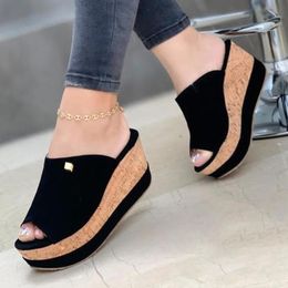 Sandalen slippers zomer klompen wiggen retro vis mond grote sandalen vrouwen hoge hakplatform vaste kleur plus size schoenen sandalias 230306