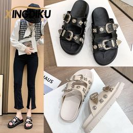 Sandalen slippers dames lente herfst metaal gesp boutique decoratie wig hiel comfortabel buitenkleding zomer