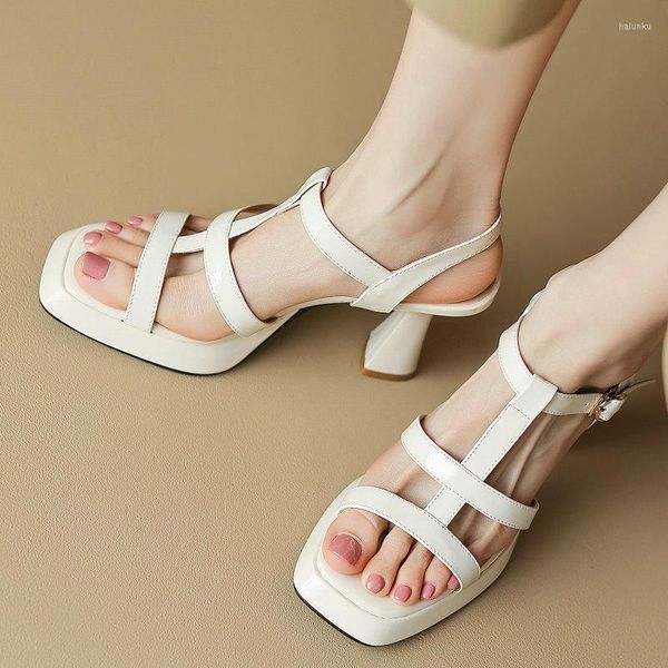 Sandalias Tamaño pequeño 33 T-strap Sexy Señora madura Verano Grueso Zapatos de tacón alto Luxus Diseñador Punta abierta Plataforma Tacones Mujeres