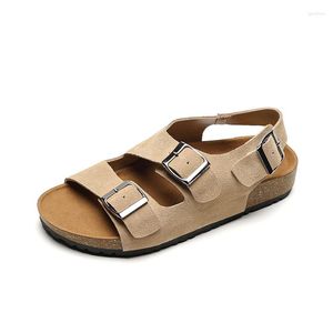 Sandalen Zachte Houten Bodem Vrouwen Echt Leer Slipper Gesp Riem Klomp Houten Zool Schoenen