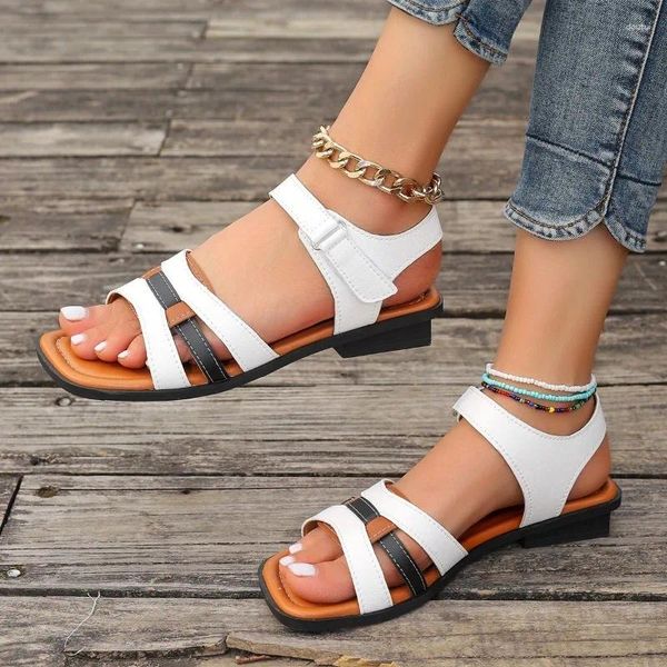 Sandales Sandals Solid Open Toed Square Talon pour les femmes Summer Casual Rubber Ladies chaussures en une ligne boucle pu