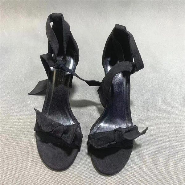 Sandales Printemps Noir Noeud Papillon Talon Mince Avec Attaches Aux Poignets