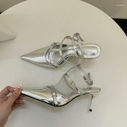 Sandalen Lente Zomer Goud Zilver Pumps Vrouwen Mode Puntige Dames Effen Kleur Hoge Hak Uitgehold Elegante Damesschoenen met Hakken