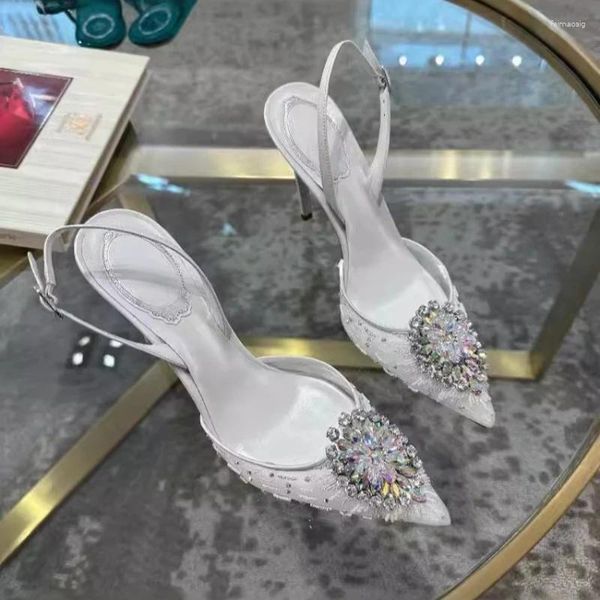 Sandales Sandales Spring / été Point Mesh Mesh Diamond Back Strap de dossages simples Banquet High Talons Hobe de grande taille pour femmes