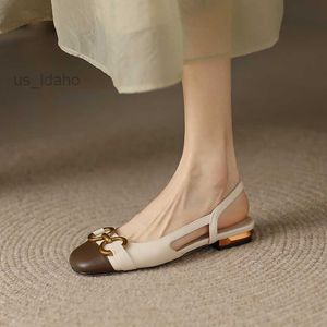 Sandalias de punta cuadrada, sandalias de mujer, novedad de verano, hebilla de Metal Retro, zapatos de tacón bajo de colores mezclados poco profundos L221107