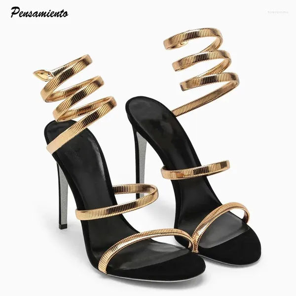 Sandales Star Style Sexy bande étroite sangle enroulée femmes mode été talons aiguilles gladiateur fête chaussures de bal