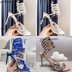 Sandalen Stiletto Rene Caovilla -ontwerper Crystal Lamp Pendant Rhinestone Twining Foot Ring Hoge hakken Damesschoenen Smalband 10 cm Heel Sandaal Oriniale editie