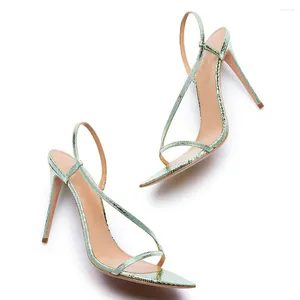 Sandales à talons à lanières en vert menthe femmes chaussures d'été à talons hauts pointus Stiletto bride à la cheville fête