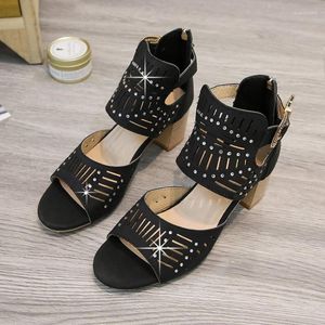 Sandals stijl zomer herfst dikke hakken rits met hoge hakken schoenen vrouw comfortabel midheel riem boor een woord type gesp