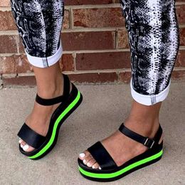 Sandales Style Chaussures Pour Femmes 2023 Été Talon Compensé Couleur Correspondant Dames Boucle Grande Taille Commerce Extérieur