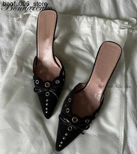 Sandalen Suède strik muilezel zwart roze Puntige tenen hoge hakken pantoffels dames zomer retro elegante schouderband feestjurk schoenen Q240330